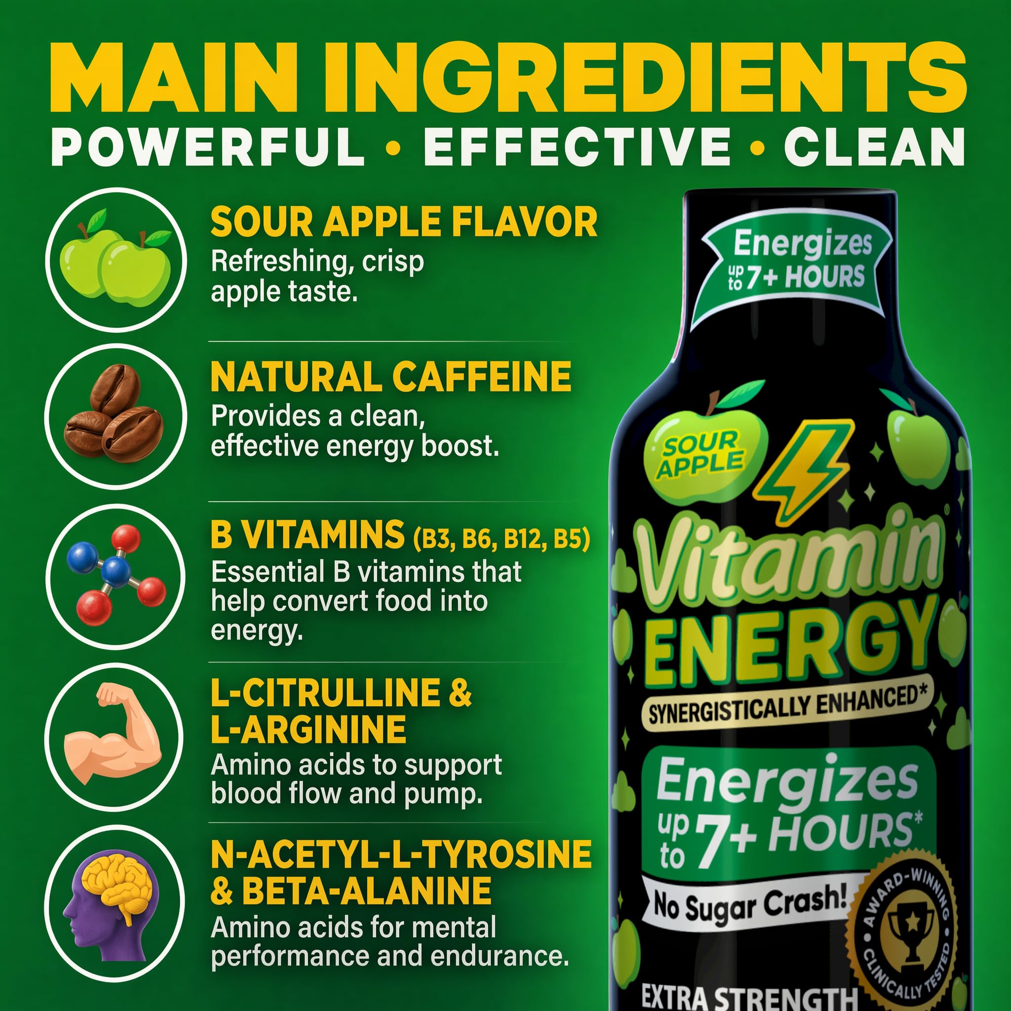 Vitamin Energy: textura efervescente sugiere sabor refrescante y rápida absorción.