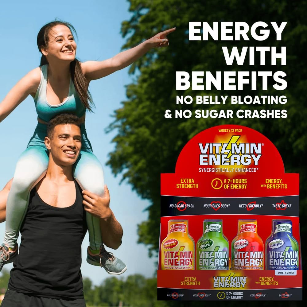 Vitamin Energy variety pack back highlights flavors and benefits for daily routines.