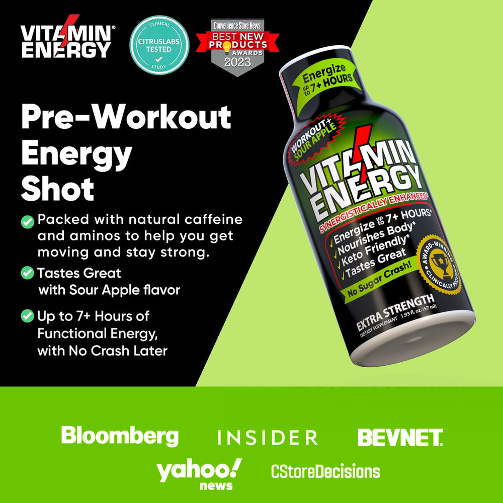 Vitamin Energy Workout+ Sour Apple label closeup with nutrition facts