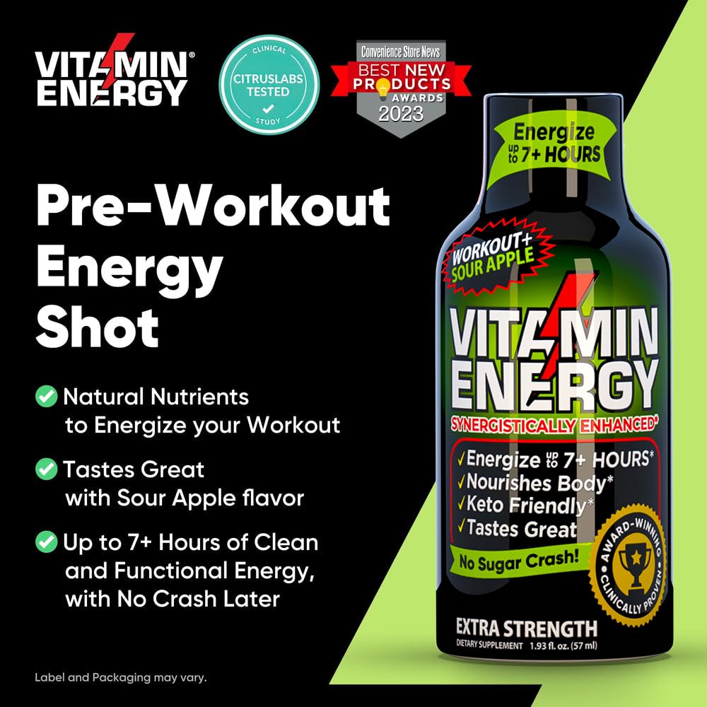 Vitamin Energy Workout+ Sour Apple on-the-go setup for gym use