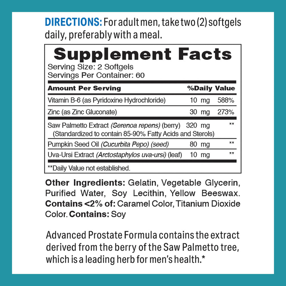 Vitamin World Advanced Prostate Formula softgels label closeup confirms gluten-free formulation.