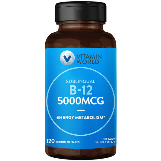 Vitamin World B-12 5000 mcg sublingual lozenge under tongue for quick absorption