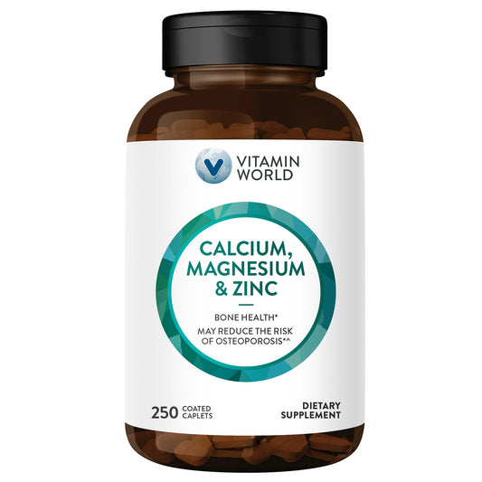 Vitamin World calcium magnesium zinc bottle caplets for daily mineral support