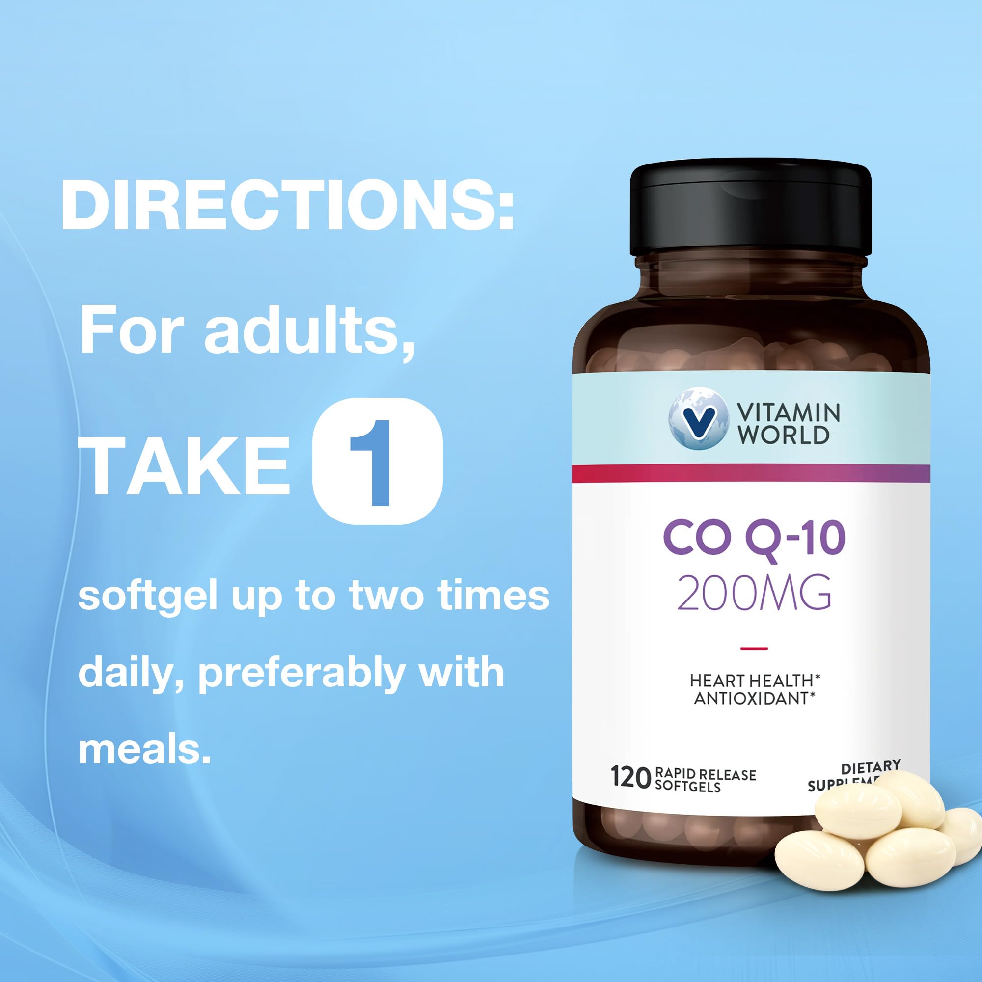 Packaging on shelf for Vitamin World CoQ10 200 mg, highlighting portability.