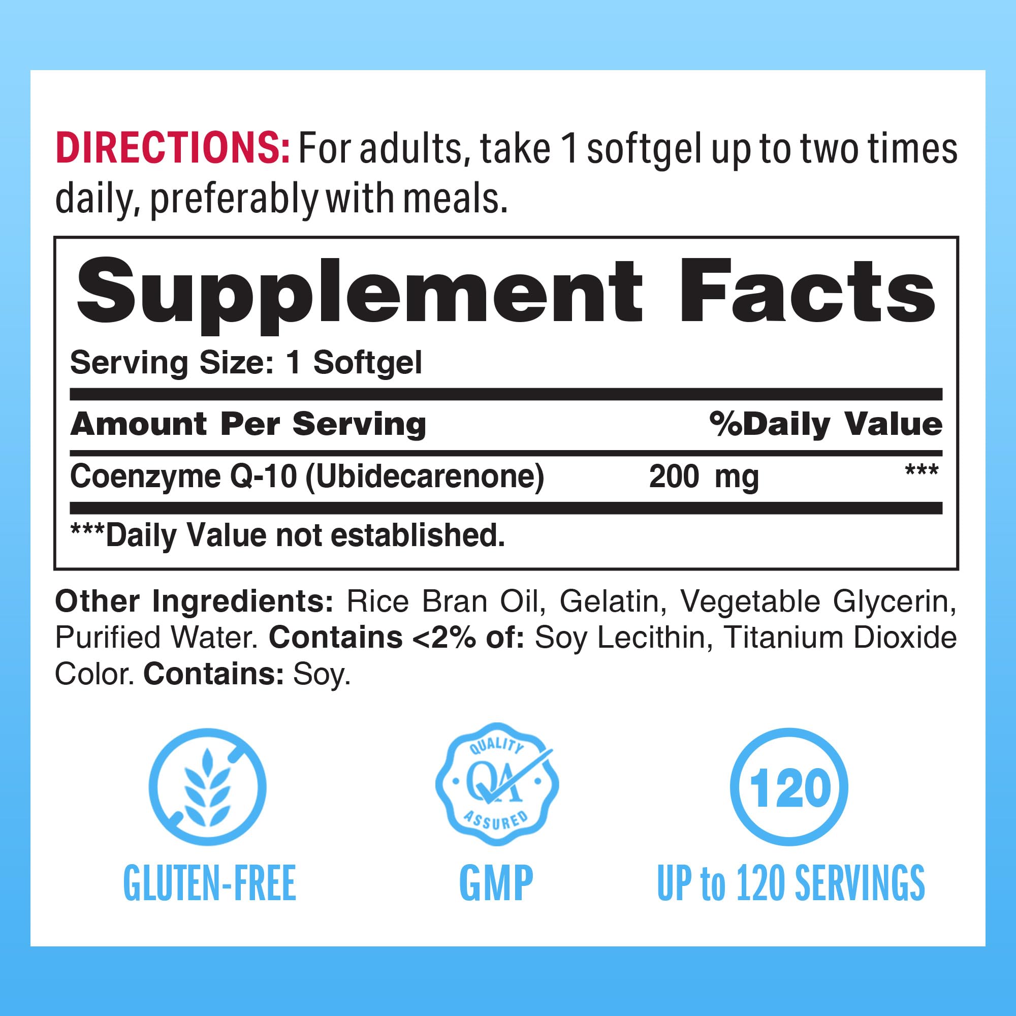 Closeup of Vitamin World CoQ10 200 mg softgels, highlighting antioxidant protection.