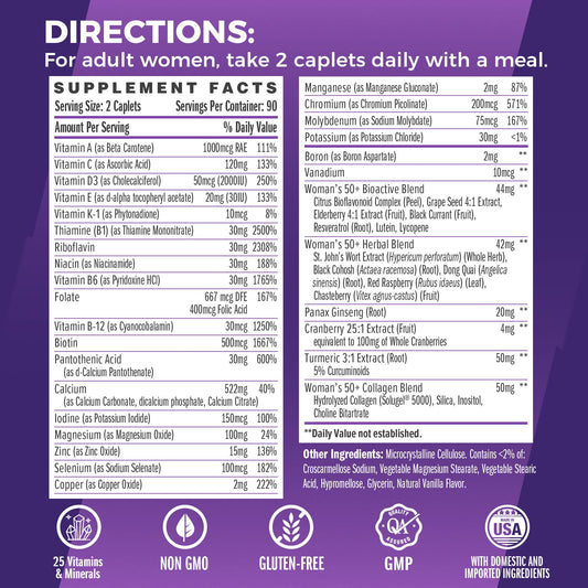 Vitamin World Ultra 360 Women 50+ bottle side view showing nutrients
