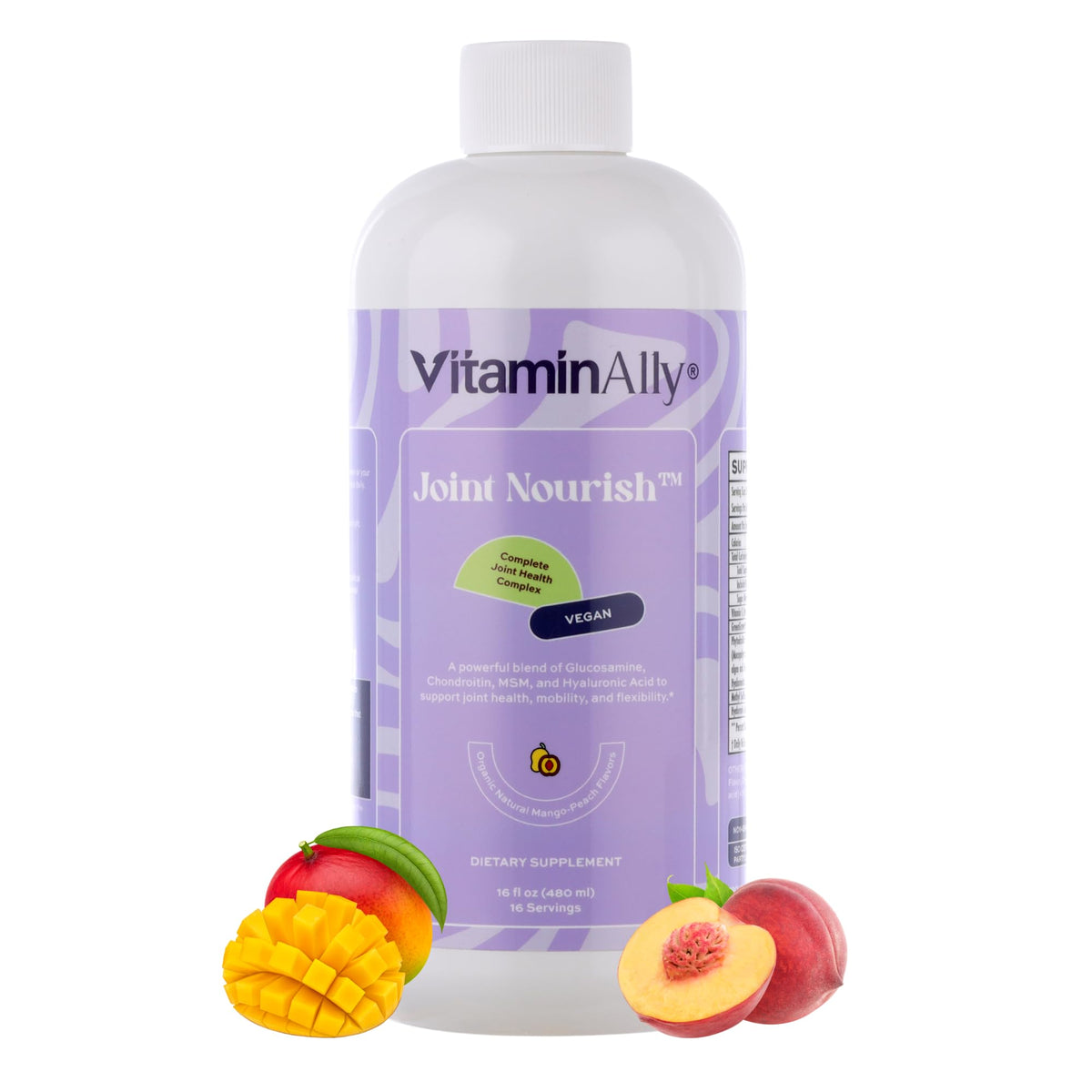 Vitaminally Joint Nourish bottle with mango-peach label, supports joint mobility