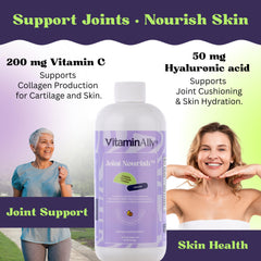 Glass of Vitaminally Joint Nourish in mango-peach flavor
