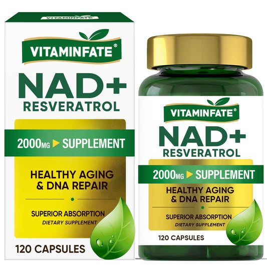 VITAMINFATE NAD+ 2000 mg bottle on table promotes cellular energy.