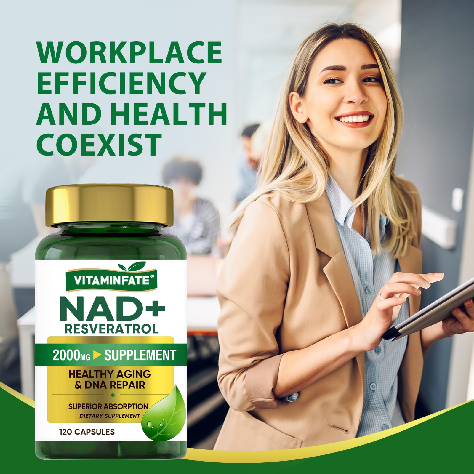 VITAMINFATE NAD+ label detail highlights Resveratrol blend.