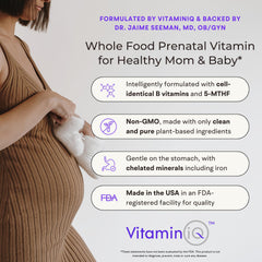 VitaminIQ prenatal capsules close-up showing smooth, easy-to-take texture