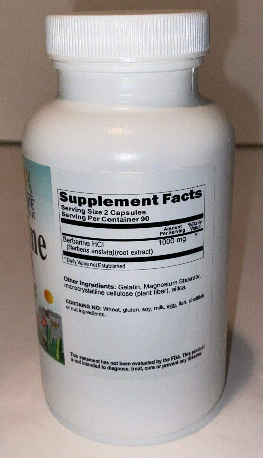 Vitamins Because berberine bottle close-up on label with 180 capsules.