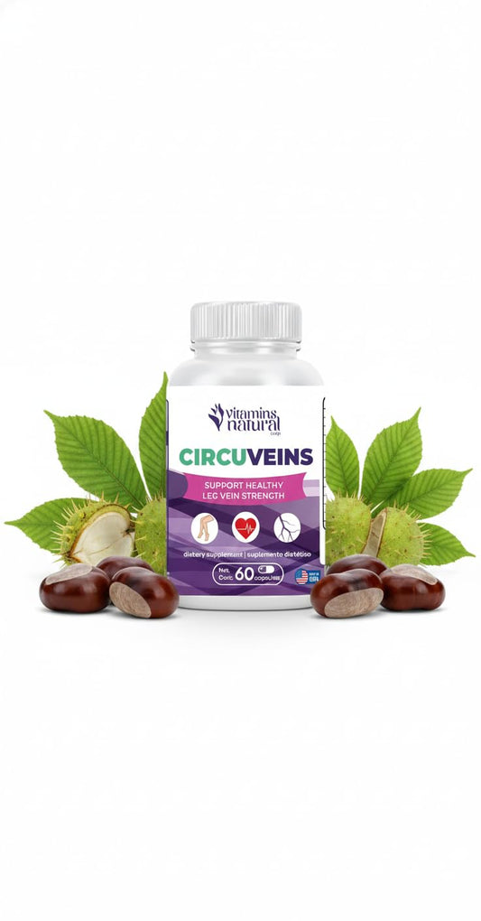 VITAMINS NATURAL CORP CircuVeins bottle front with capsules for leg support
