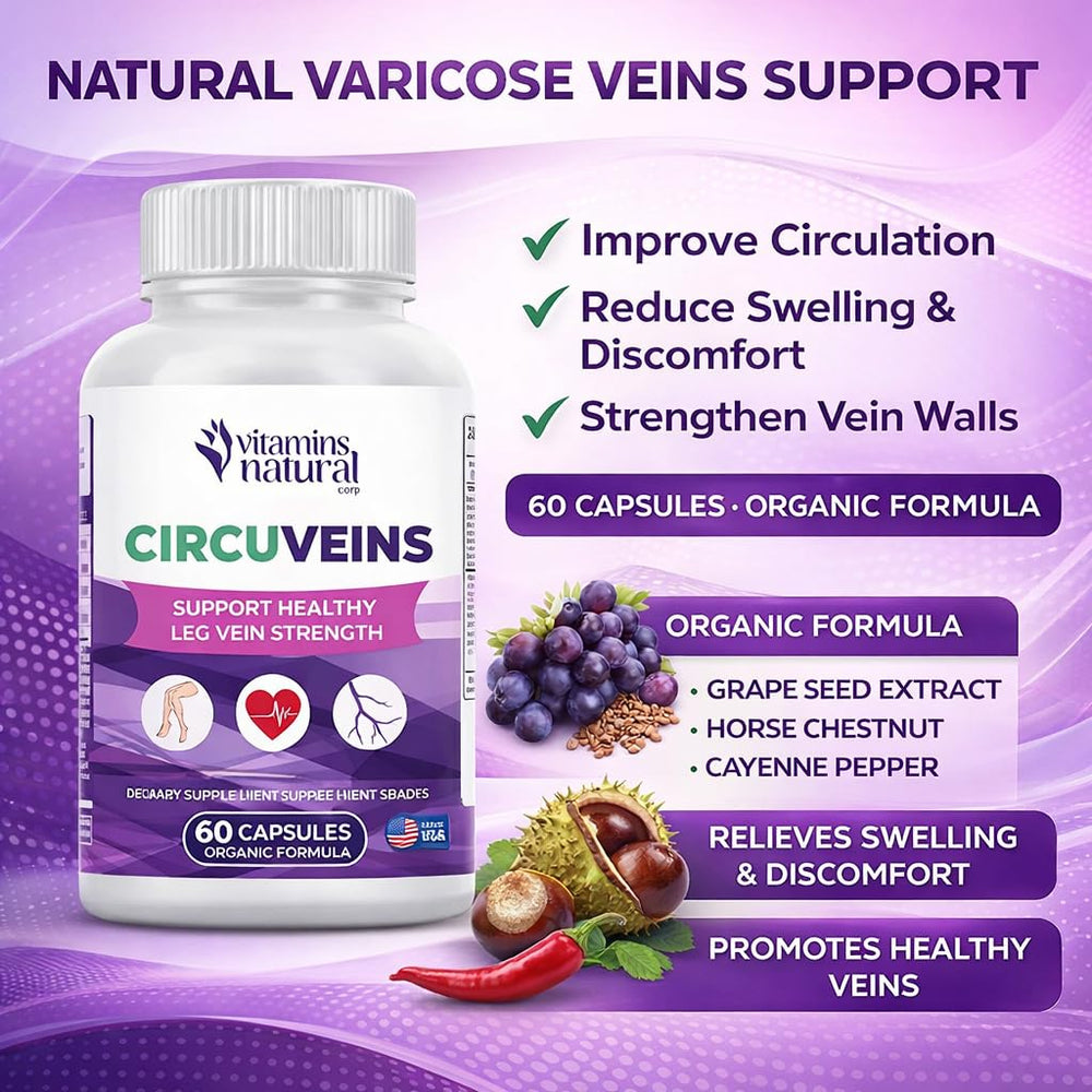 VITAMINS NATURAL CORP CircuVeins horse chestnut illustration emphasizing vascular wellness