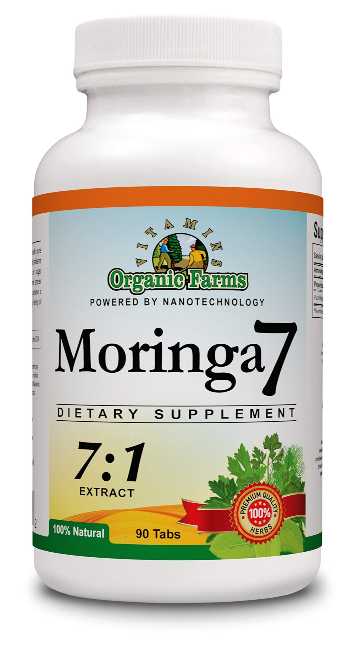 Vitamins Organic Farms Moringa7 bottle front showing natural ingredients for daily vitality