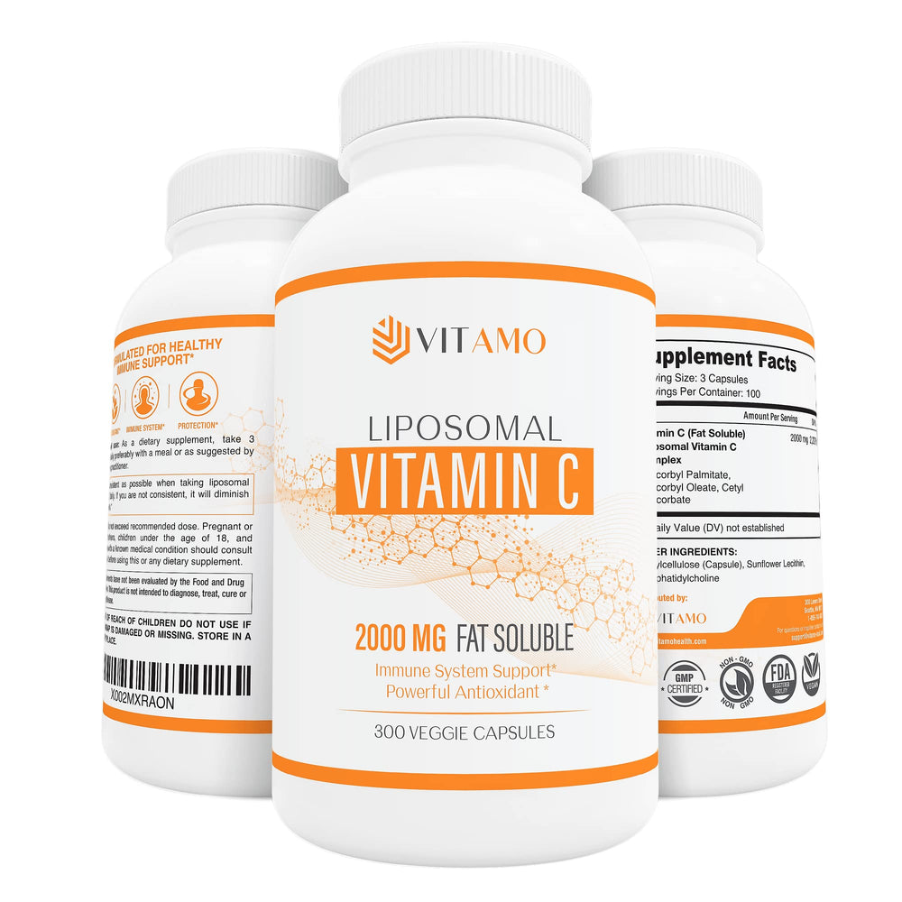 Vitamo Liposomal Vitamin C 2000mg bottle closeup showing potent formulation for absorption