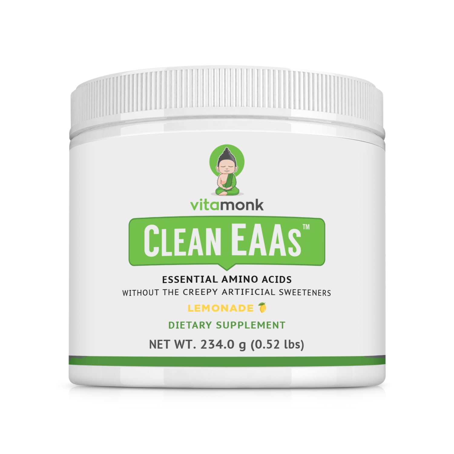 VitaMonk Clean EAA lemonade bottle for clean pre-workout energy.