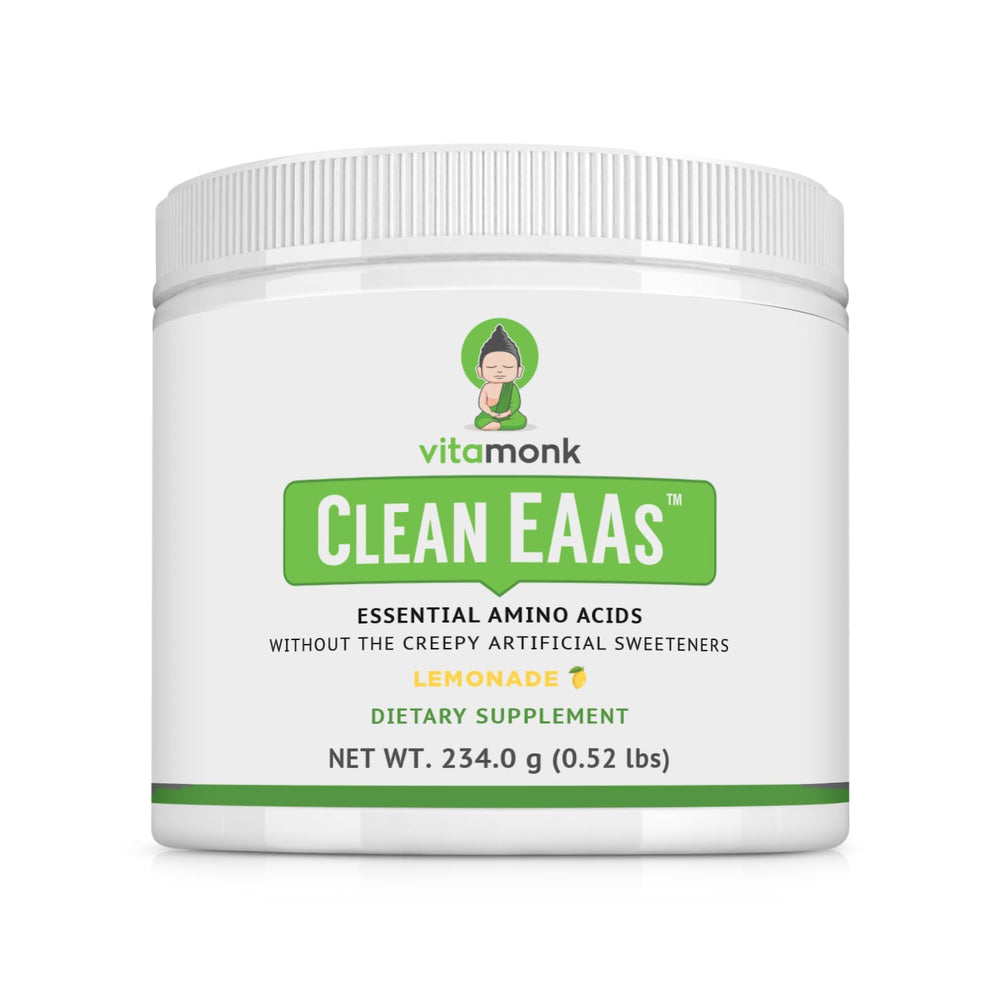 VitaMonk Clean EAA lemonade bottle for clean pre-workout energy.