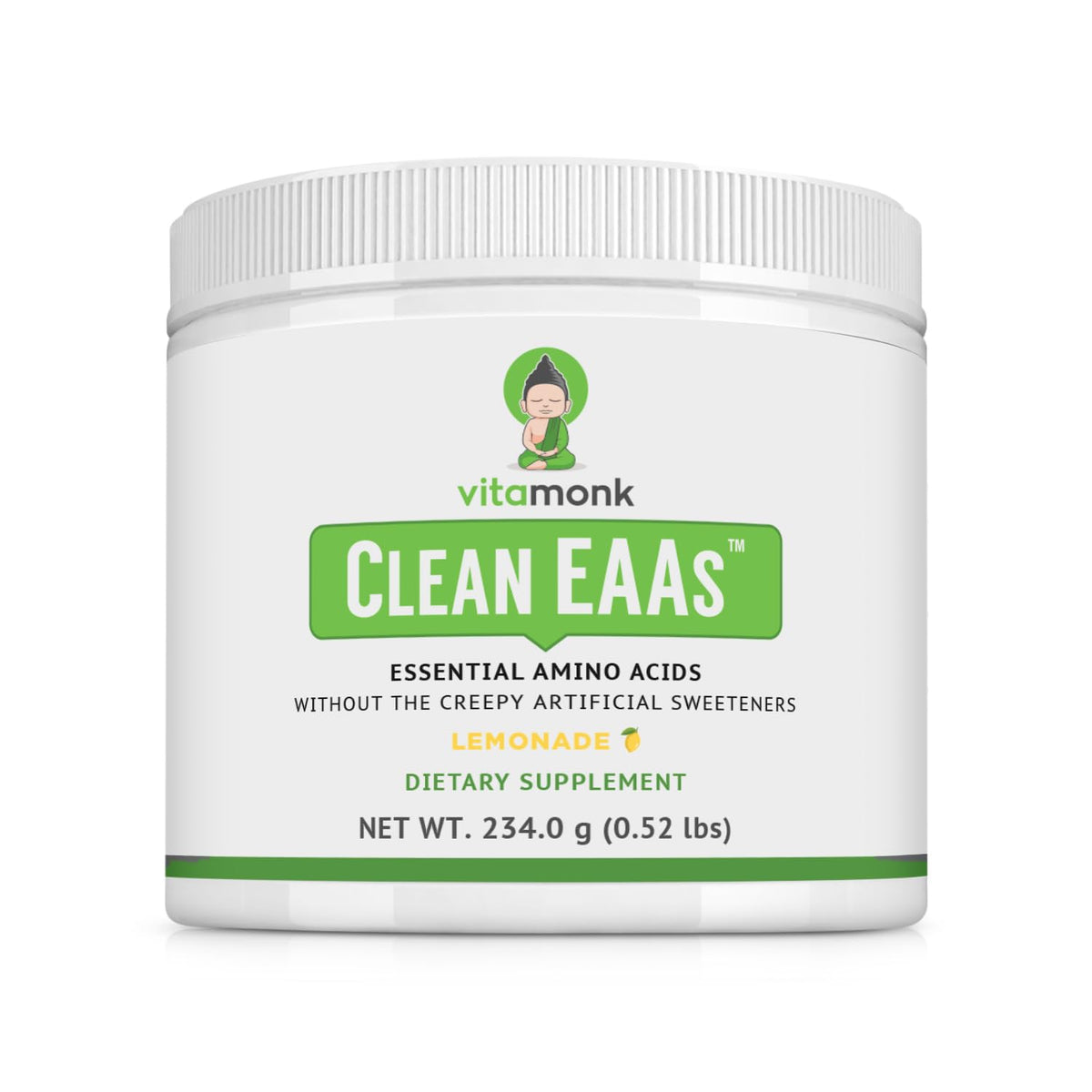 VitaMonk Clean EAA lemonade bottle for clean pre-workout energy.