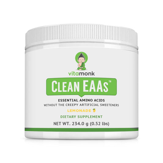 VitaMonk Clean EAA lemonade bottle for clean pre-workout energy.