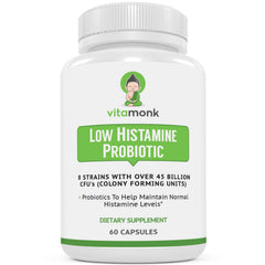 VitaMonk Low Histamine Probiotics bottle front for daily gut support