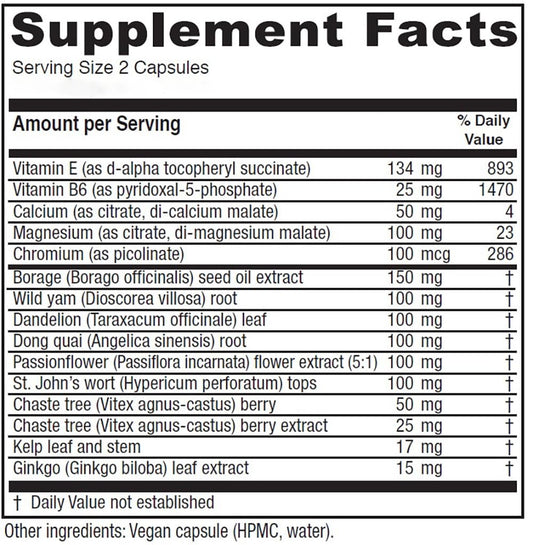 Vitanica Women's Phase I bottle label closeup highlighting nutrient-rich PMS support