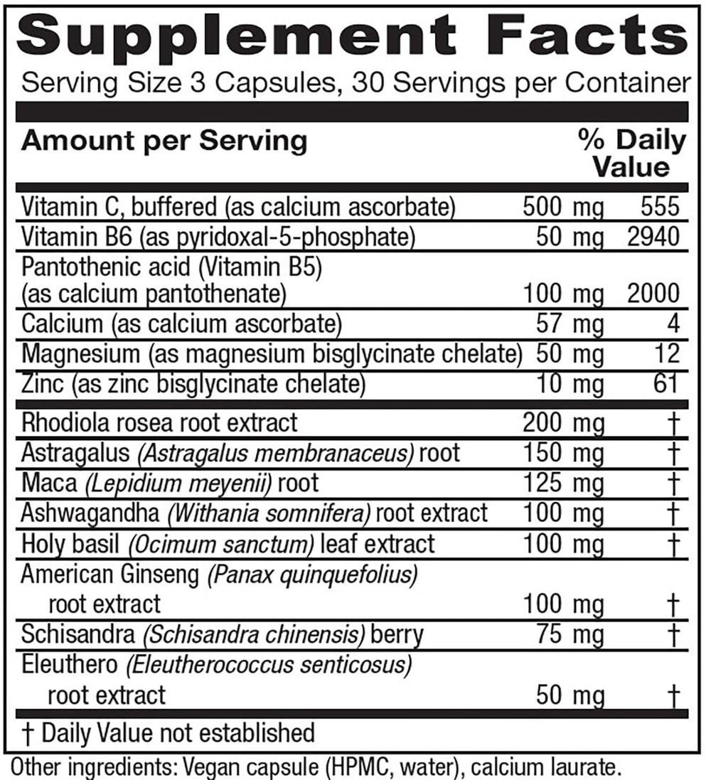 Top view of Vitanica Adrenal Assist bottle showing vegan capsule packaging