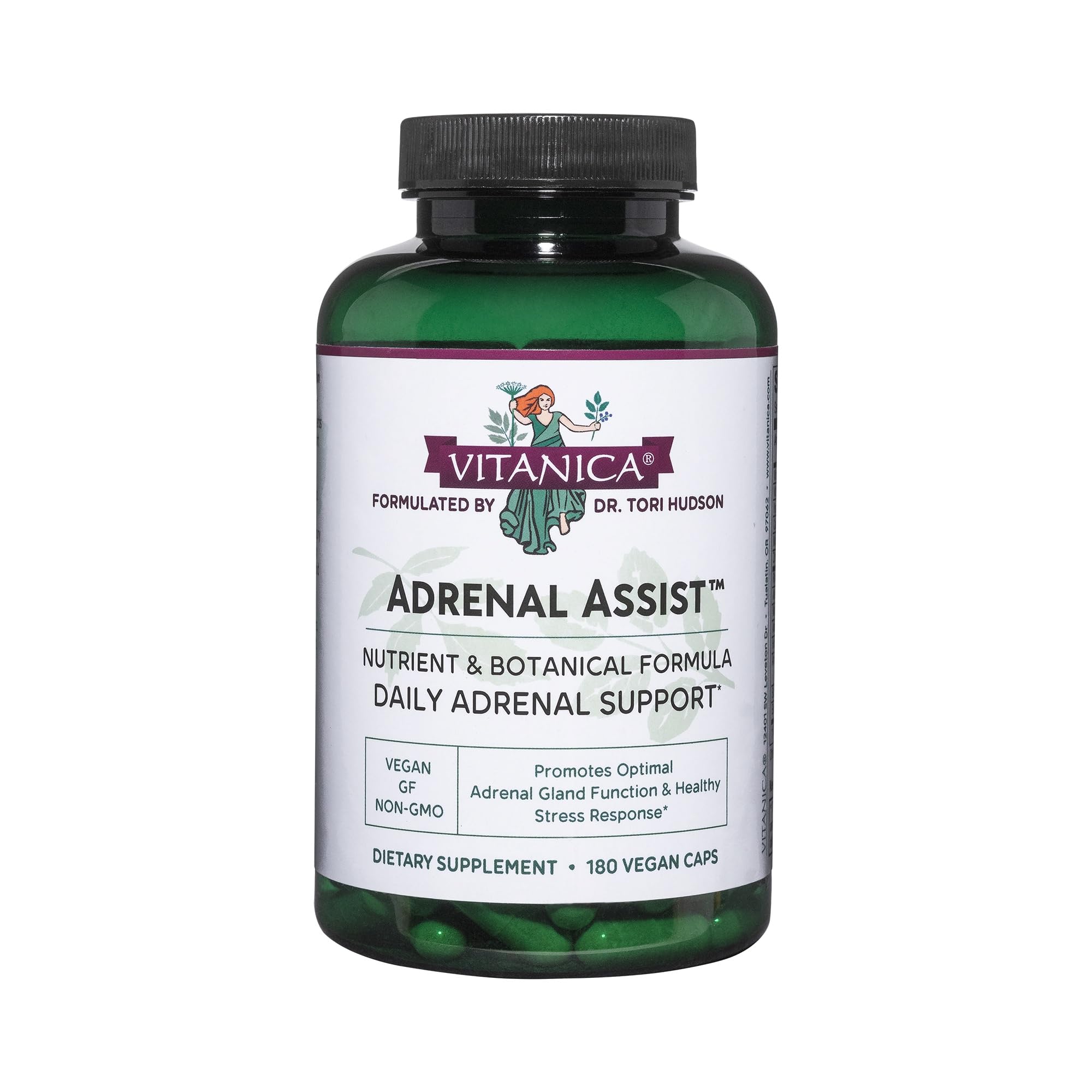 Vitanica Adrenal Assist bottle for daily vegan adrenal support and vitality