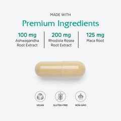 Label close-up on Vitanica Adrenal Assist showing ingredients