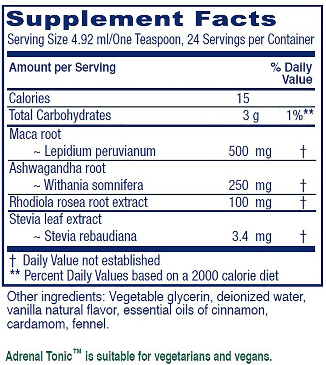 Vitanica Adrenal Tonic label close-up showing vegan formula.