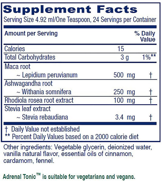 Vitanica Adrenal Tonic label close-up showing vegan formula.
