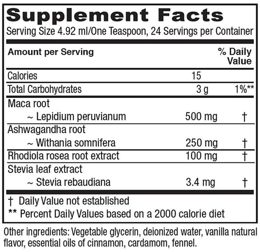 Vitanica Adrenal Tonic label highlights maca ashwagandha and rhodiola ingredients