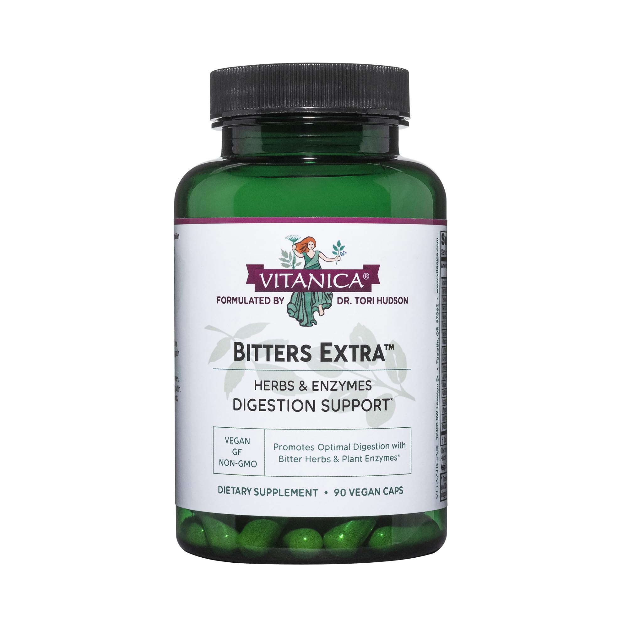 Vitanica Bitters Extra bottle showing the digestion support formula and bottle label
