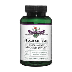 Vitanica Black Cohosh extract bottle label shows standardized extract.