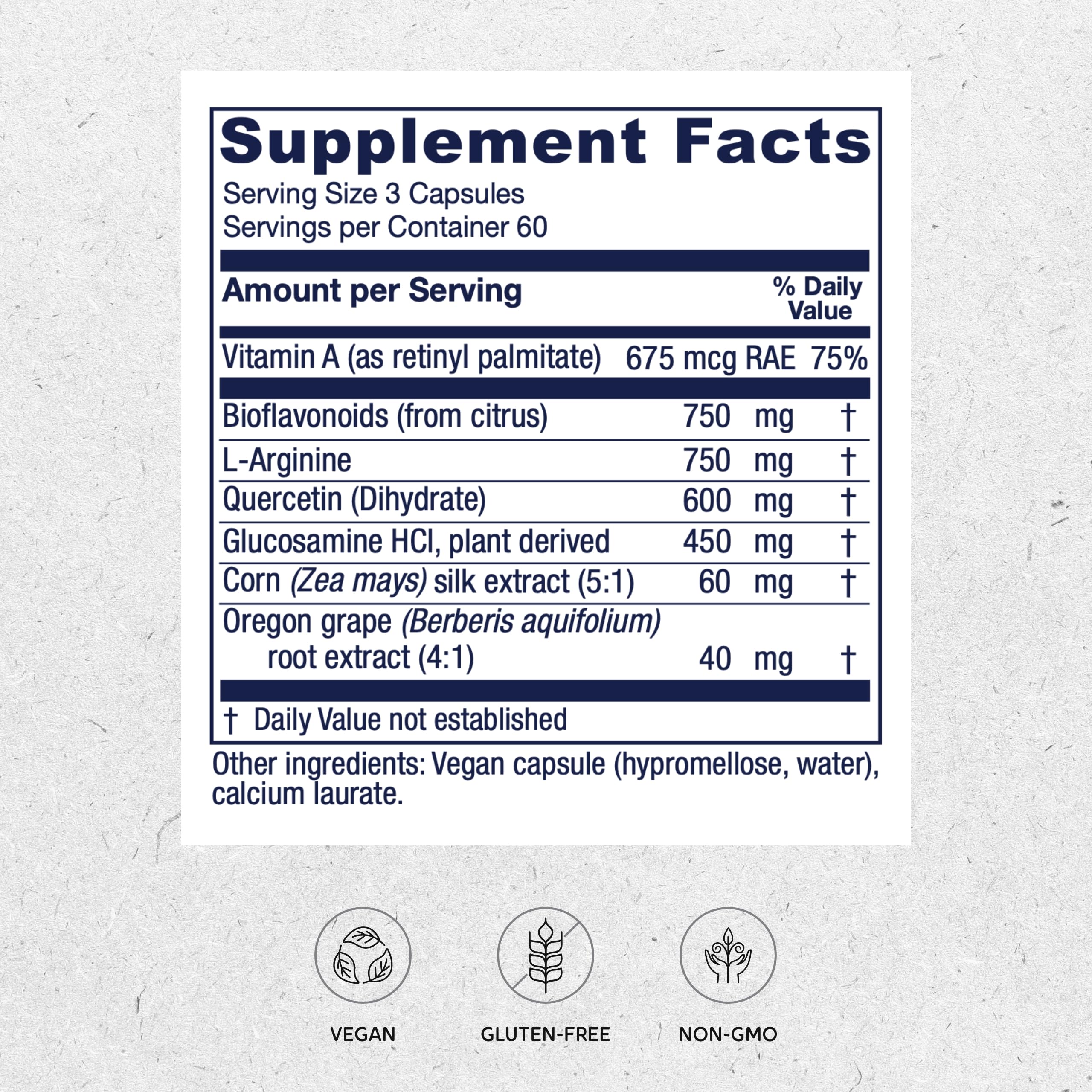 Vitanica Bladder Ease label highlighting vegan-friendly ingredients and purpose.