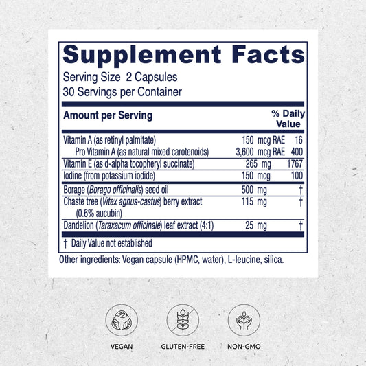Vitanica Breast Cycle Blend capsules offer vegan cycle support