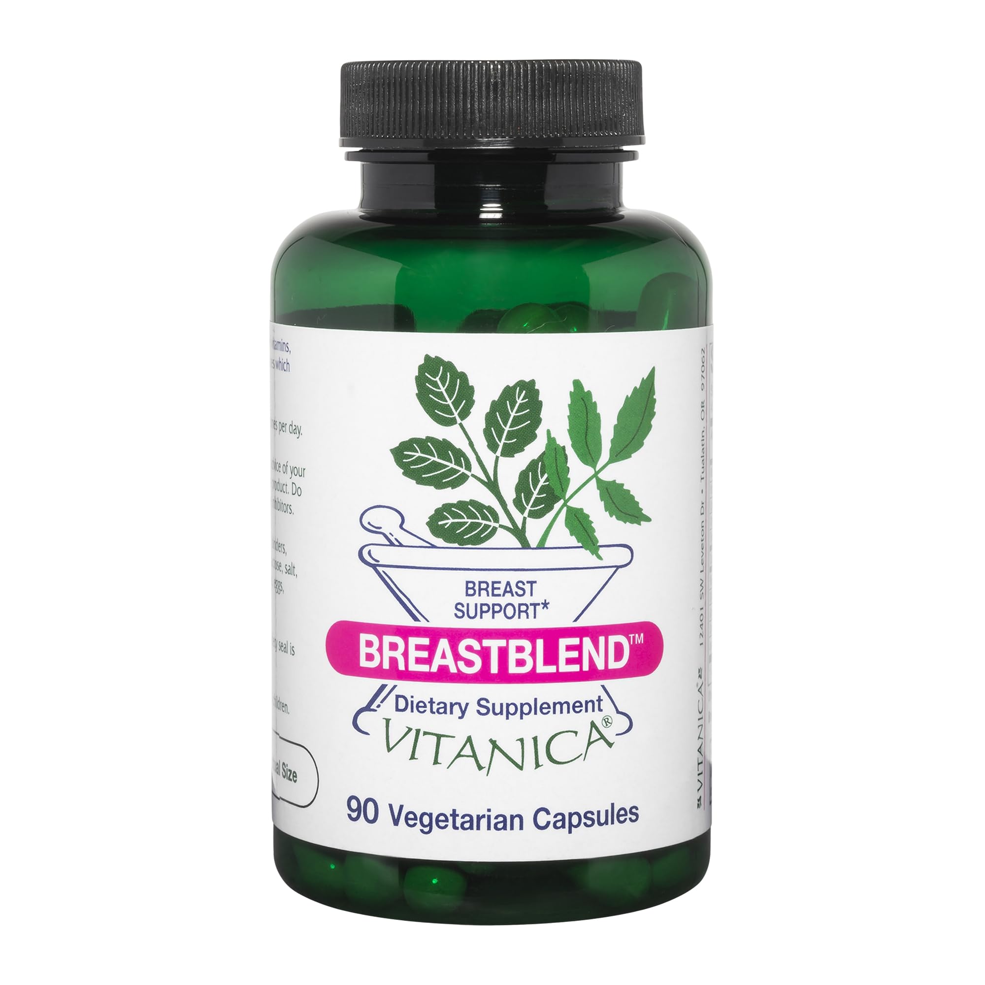 Vitanica BreastBlend bottle on a neutral surface supports daily breast health.