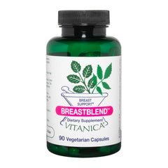 Vitanica BreastBlend bottle on a neutral surface supports daily breast health.