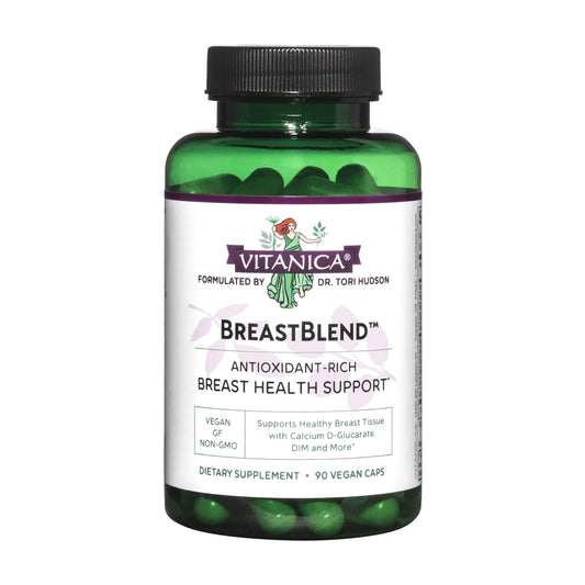 Vitanica BreastBlend bottle shown for daily breast health support