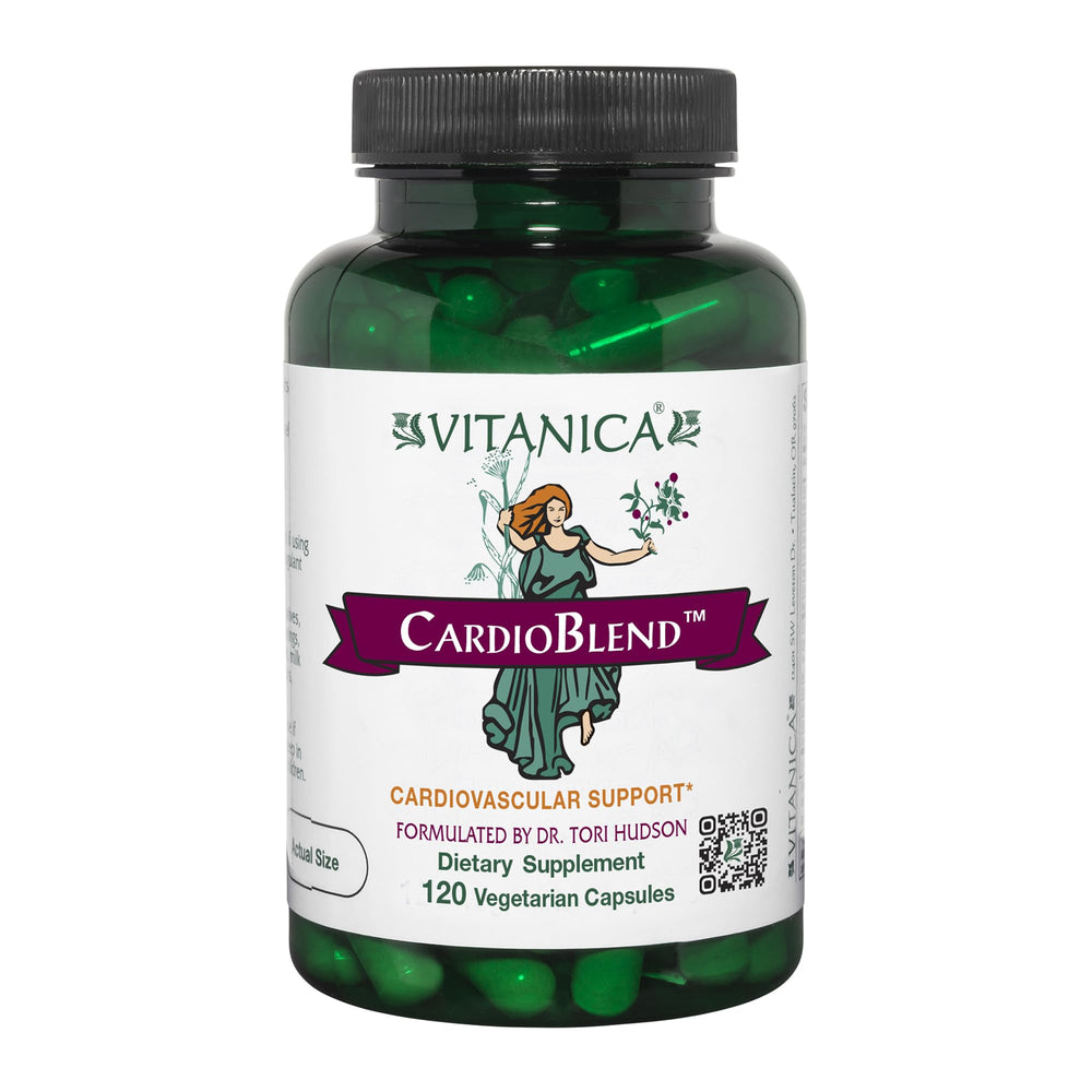 Vitanica CardioBlend bottle front for vegan cardiovascular support.