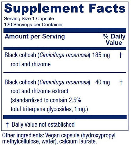 Vitanica Cimicifuga extract capsules highlighting standardized extract for daily use.