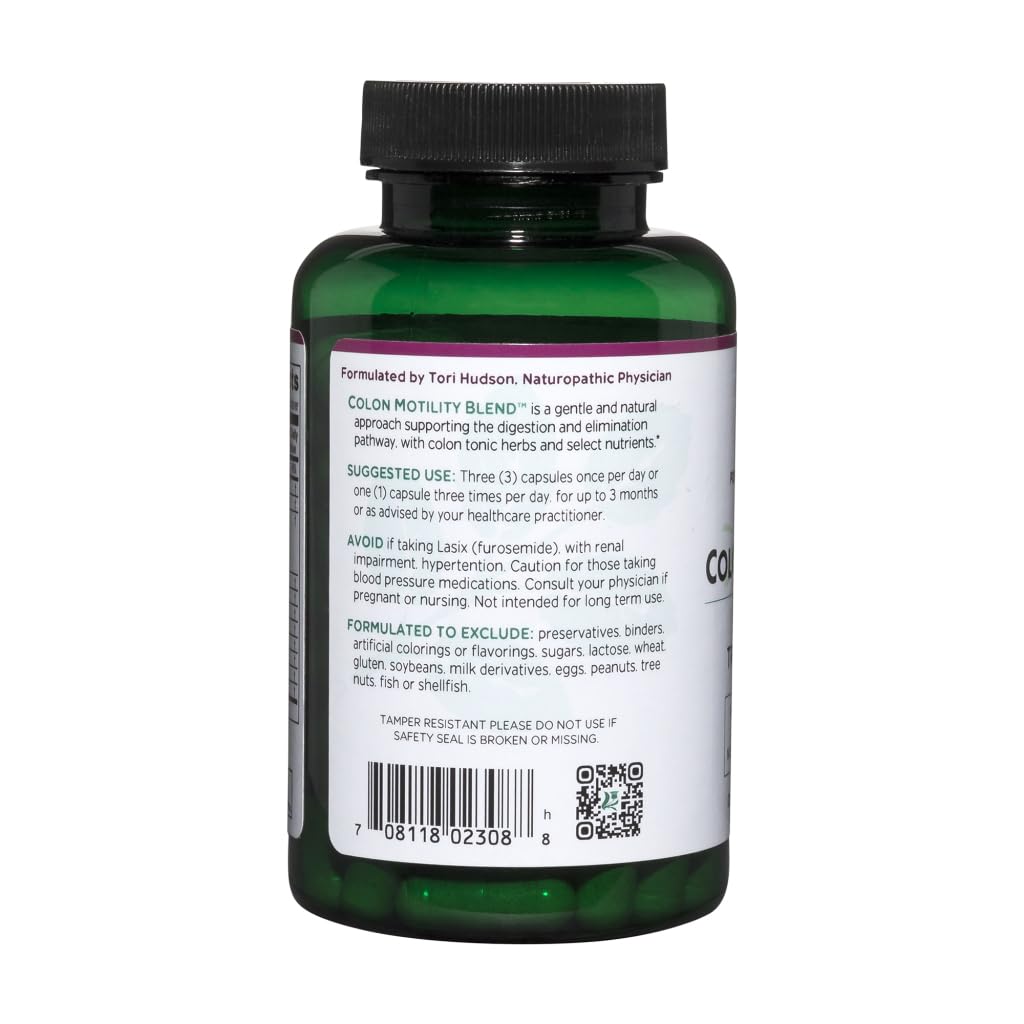 Vitanica Colon Motility Blend ingredients panel highlights herbs and nutrients for colon support.