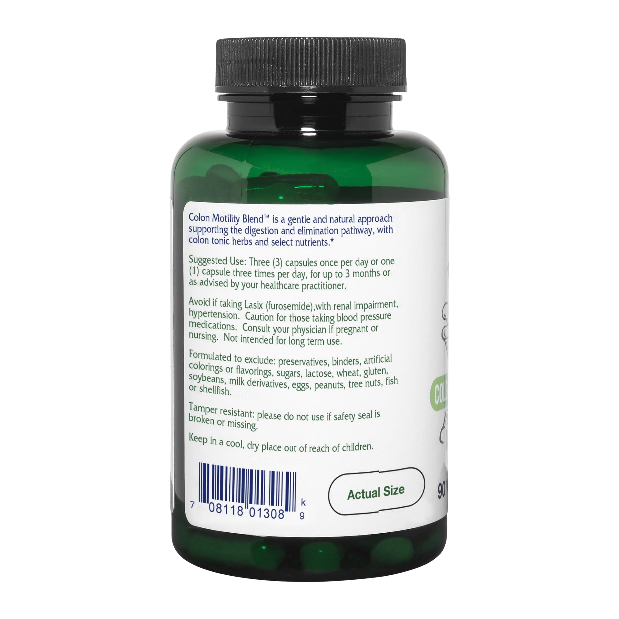 Vitanica Colon Motility Blend label detail—natural ingredients highlighted for digestion.
