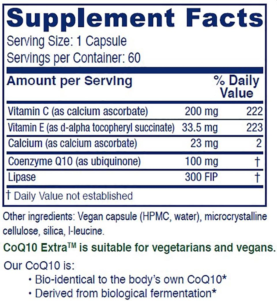 Close-up of vegan CoQ10 Extra capsules by Vitanica