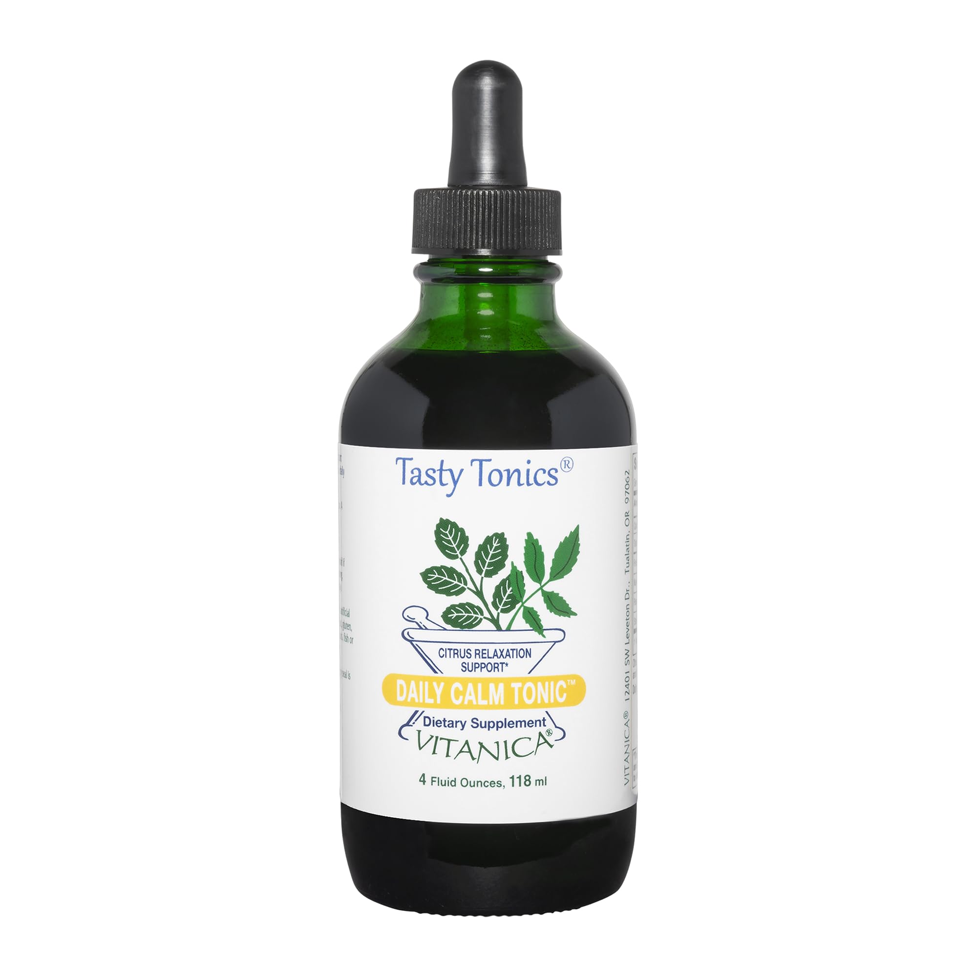 Vitanica Daily Calm Tonic bottle front showing vegan liquid brain health support