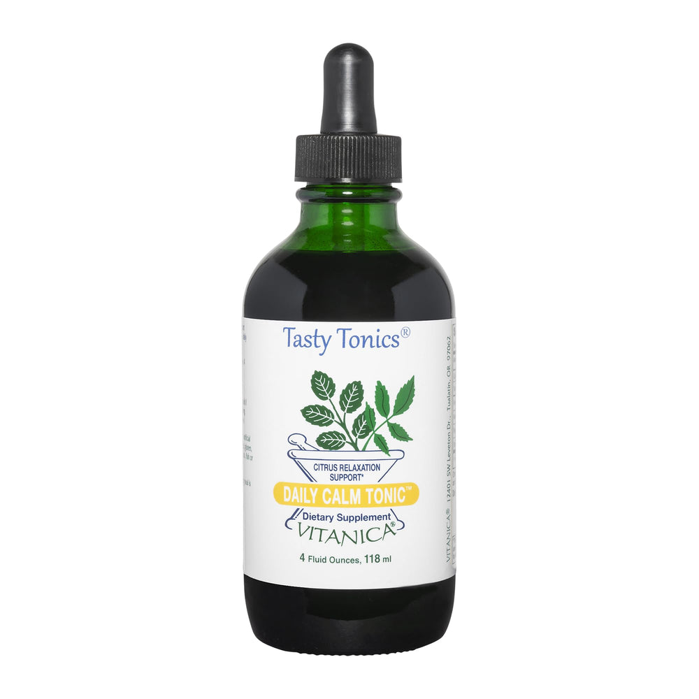 Vitanica Daily Calm Tonic bottle front showing vegan liquid brain health support