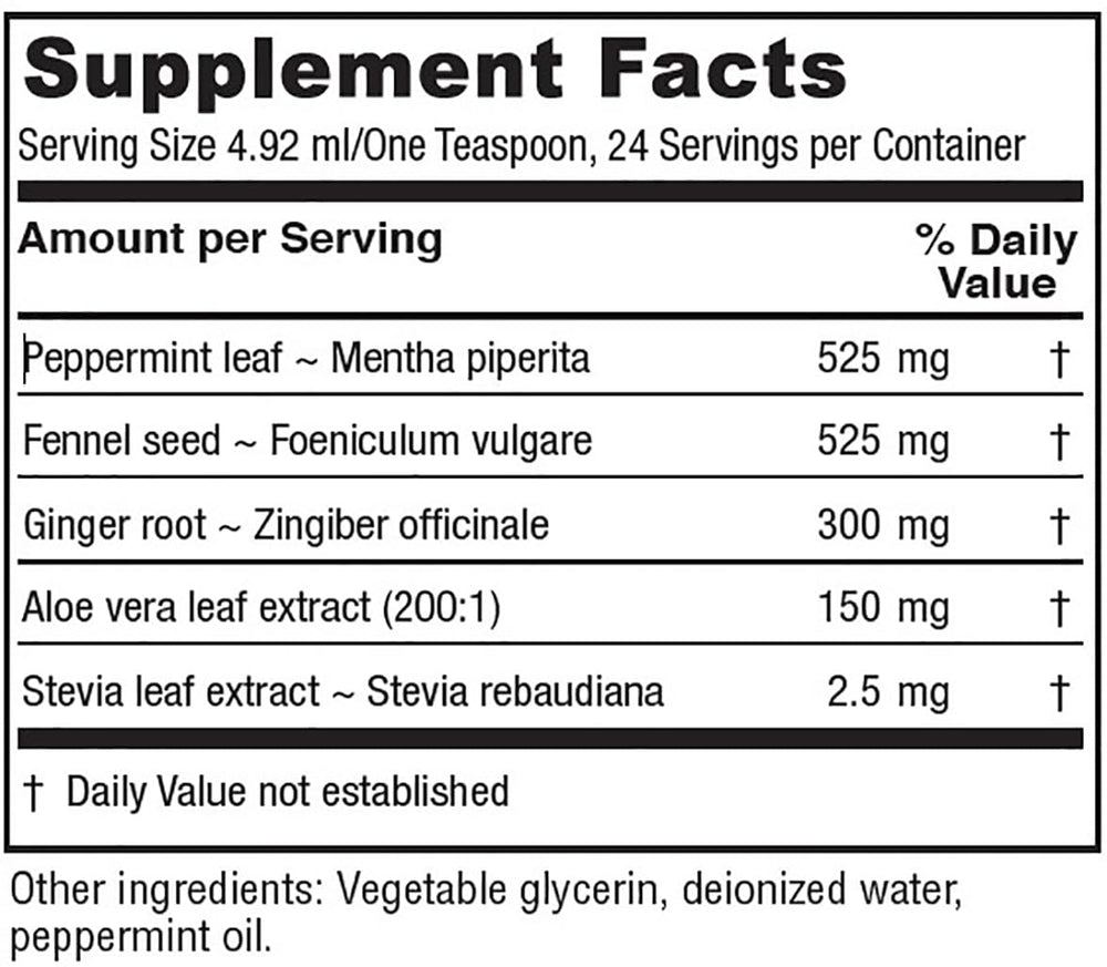 Vitanica Digestion Tonic bottle pour demonstrates easy, tasty digestive support.