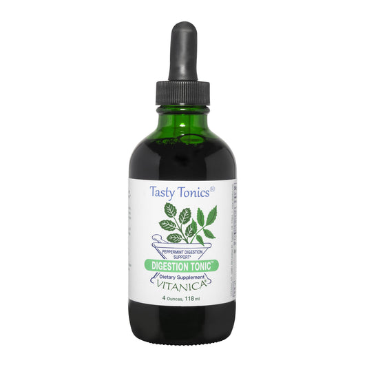 Vitanica Digestion Tonic bottle—easy daily support for gas and bloating.