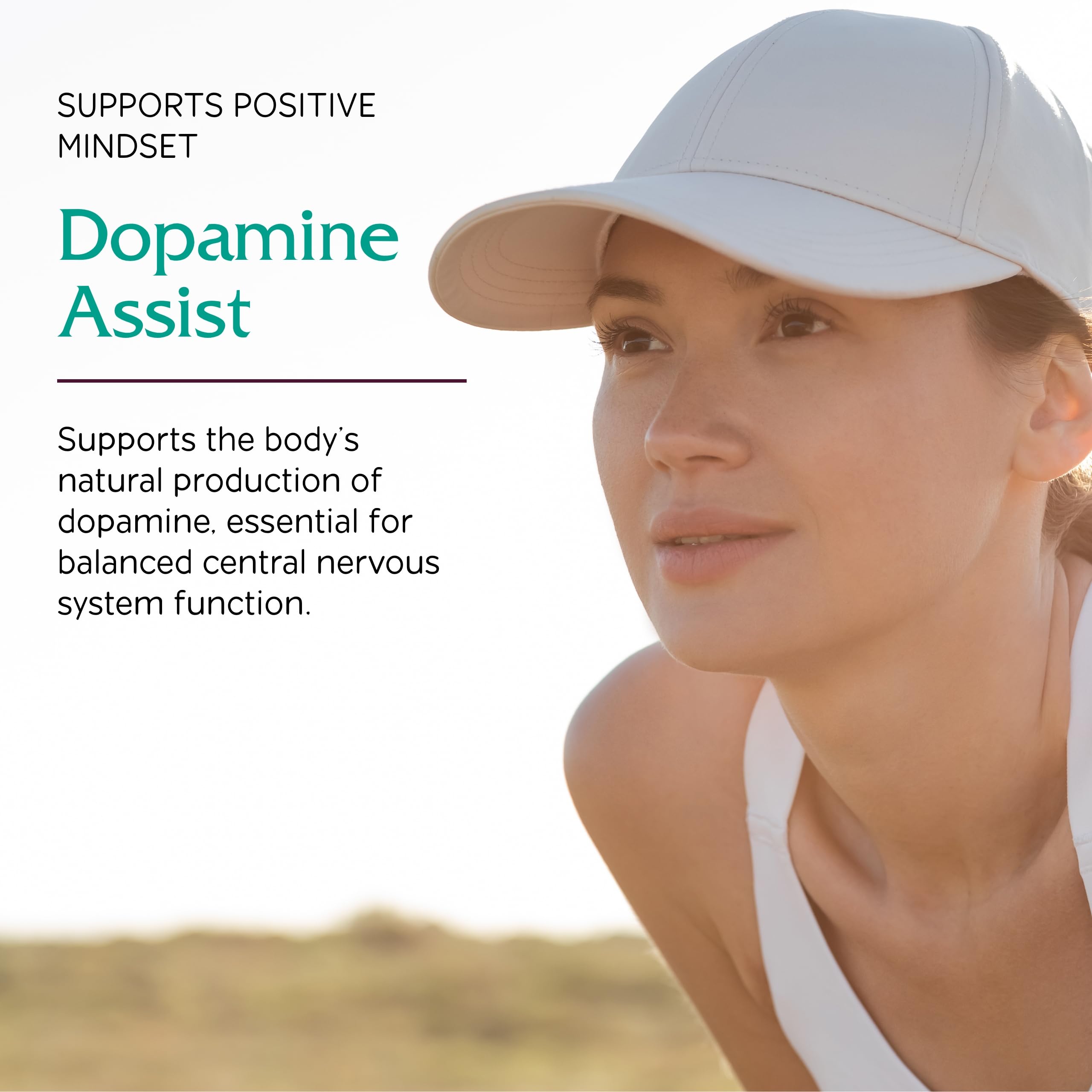 Vitanica Dopamine Assist ingredients panel emphasizes Mucuna Pruriens, Green Tea, and Folate synergy.