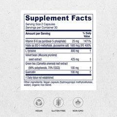 Vitanica Dopamine Assist label closeup highlighting Doctor-formulated vegan capsules.